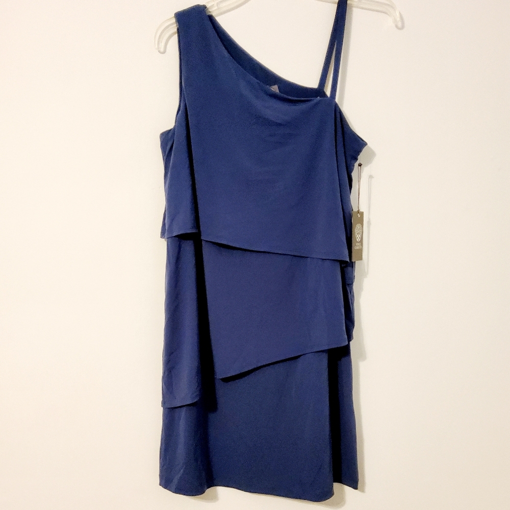 Vince Camuto Stretch Navy Blue One Shoulder Tiered Party Dress Size 8